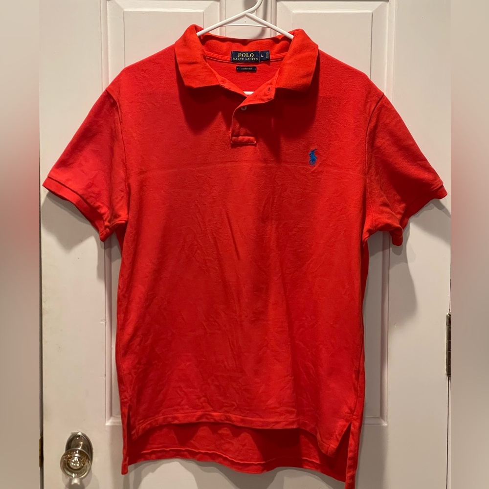Polo Ralph Lauren Men’s Custom Fit Size Large Pique Polo Shirt Vibrant Red